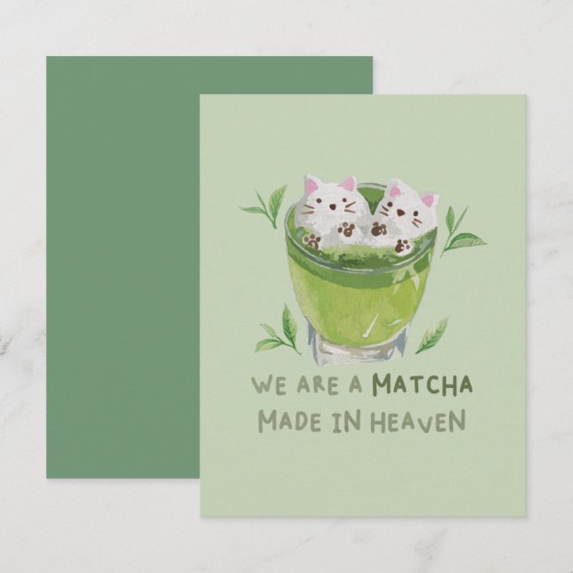 Green Tea Pun: We are a Match Made in Heaven Note Card (Front/Back)