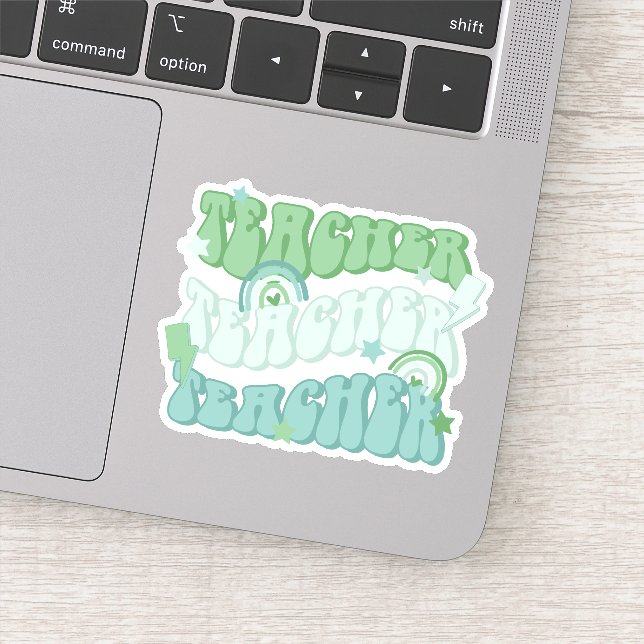 Green Teacher Teacher Teacher Retro Vinyl Sticker (Detail)