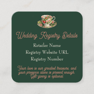 Green Teacup Berry in Love Wedding Registry Enclosure Card