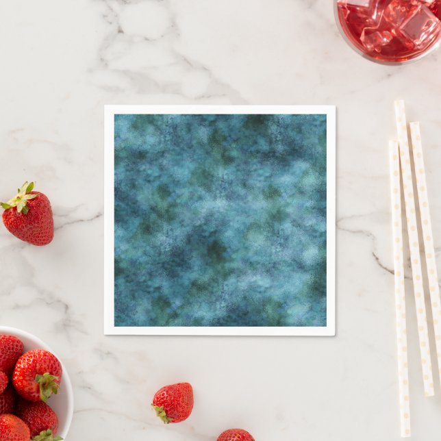 Green Teal Aqua Blue Earth Ocean Marble Abstract Napkins (Insitu)