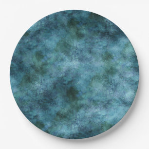 Green Teal Aqua Blue Earth Ocean Marble Abstract Paper Plates