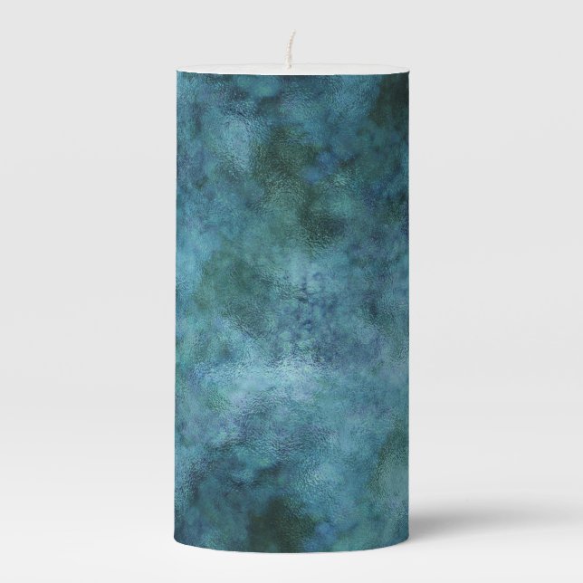 Green Teal Aqua Blue Earth Ocean Marble Abstract Pillar Candle (Front)