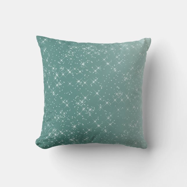 Green Teal Aqua Sparkles Throw Pillow (Front)