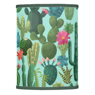 Green Teal Blooming Cacti Pattern Lamp Shade