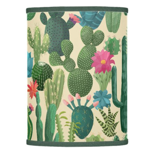 Green Teal Blooming Cacti Pattern Lamp Shade