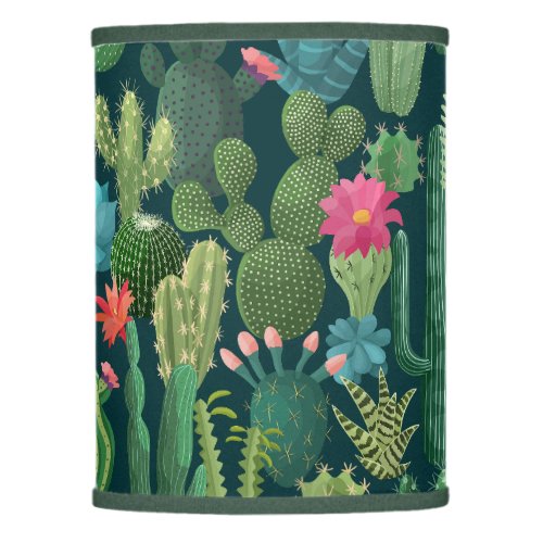 Green Teal Blooming Cacti Pattern Lamp Shade