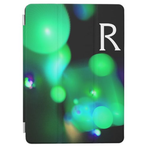GREEN TEAL BLUE  BLACK FRACTAL BUBBLES MONOGRAM iPad AIR COVER