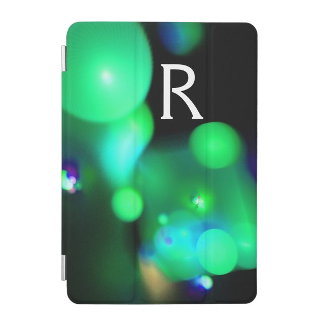 GREEN TEAL BLUE  BLACK FRACTAL BUBBLES MONOGRAM iPad MINI COVER (Front)