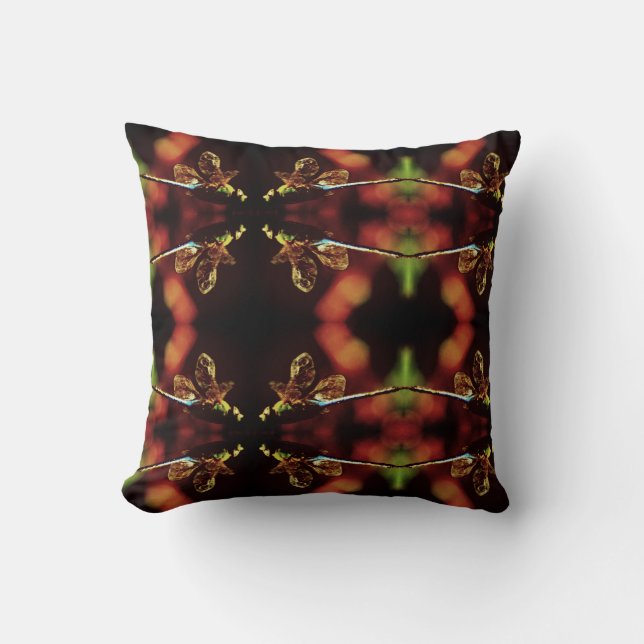 green teal blue  dragonfly pattern solid back throw pillow (Front)