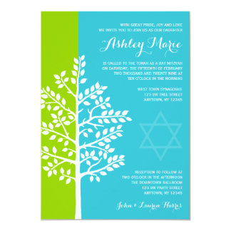 Green Teal Blue Tree of Life Bat Mitzvah Card