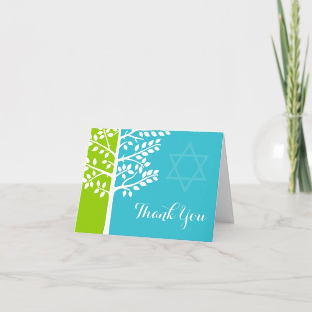 Green Teal Blue Tree of Life Bat Mitzvah Thank You (Front)