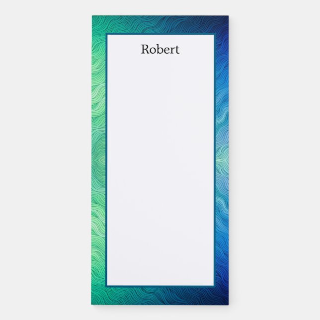 Green Teal Blue Wavy Pattern Personalized  Magnetic Notepad (Front)