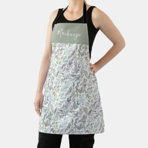 Green Teal Botanical Watercolor Custom Name  Apron