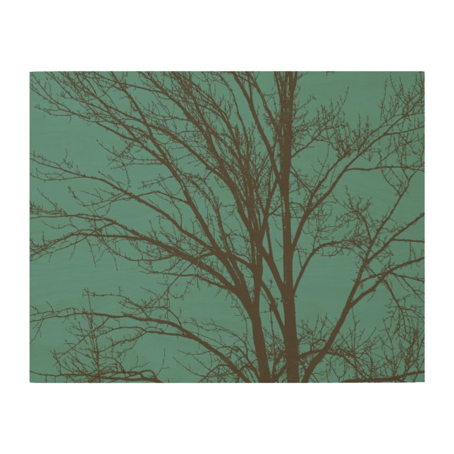 Green Teal Brown Tree Branches Wood Wall Art (Front)