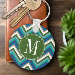 Green & Teal Chevron Pattern with Monogram Keychain<br><div class="desc">I classic pattern updated with trendy new colors. If you need to adjust the artwork,  click on the customize button and move things around.</div>