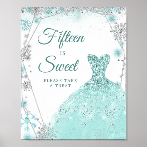 Green Teal Christmas Snowflake 15th is Sweet Poster