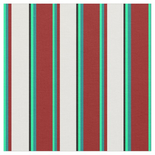 Green, Teal, Dark Red, White, and Black Pattern Fabric