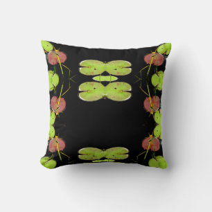 green teal dragonfly, black pattern pillow