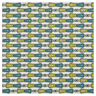 Green Teal Ecru Black Abstract Tribal Design Fabric