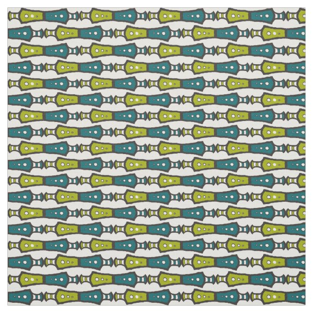 Green Teal Ecru Black Abstract Tribal Design Fabric (Swatch)