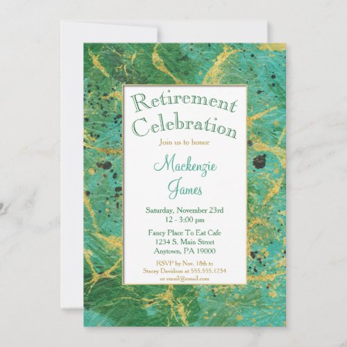 Green Teal Gold Abstract Retirement Invitation