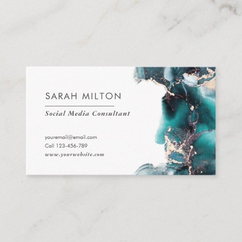 Green Teal gold watercolor ink business card
