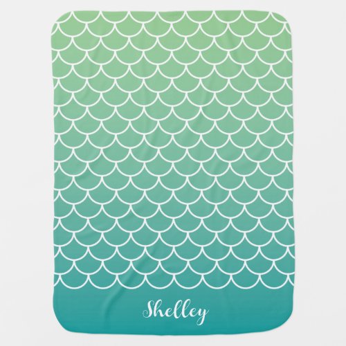 Green Teal Gradient Mermaid Fishscale Baby Blanket