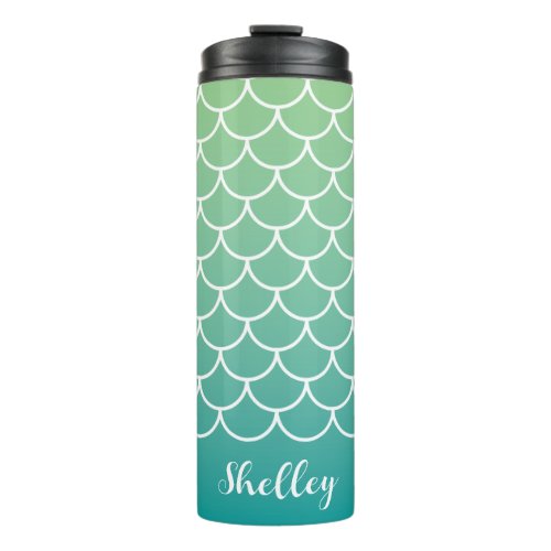 Green Teal Gradient Mermaid Fishscale Thermal Tumbler