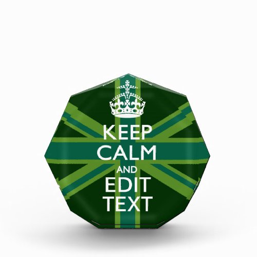 Green Teal Keep Calm And Get Your Text Union Jack Acrylic Award