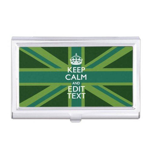 Green Teal Keep Calm And Get Your Text Union Jack Business Card Holder