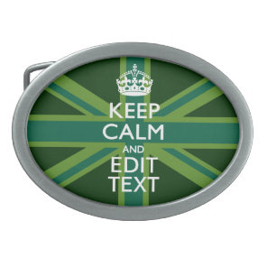 Green Teal Keep Calm And Get Your Text Union Jack Oval Belt Buckle