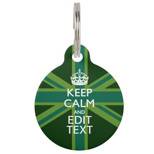 Green Teal Keep Calm And Get Your Text Union Jack Pet Name Tag