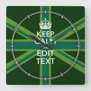 Green Teal Keep Calm And Have Your Text Union Jack Square Wall Clock