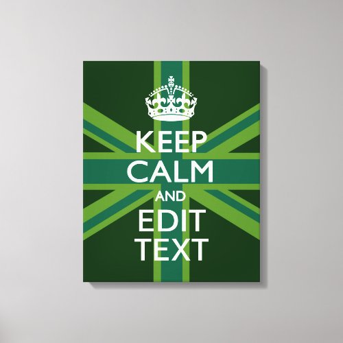 Green Teal Keep Calm And Your Text Union Jack Canvas Print