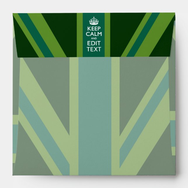 Green Teal Keep Calm And Your Text Union Jack Envelope (Back (Top Flap))