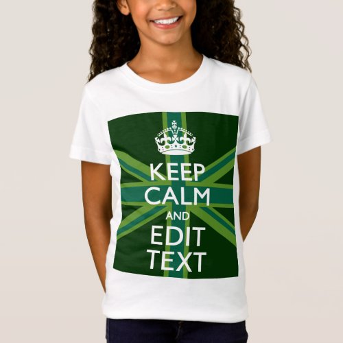 Green Teal Keep Calm And Your Text Union Jack T_Shirt