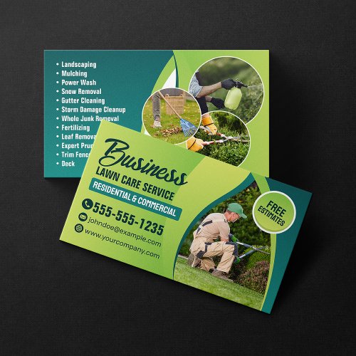 Green  Teal Lawn Care and Landscaping Service Business Card