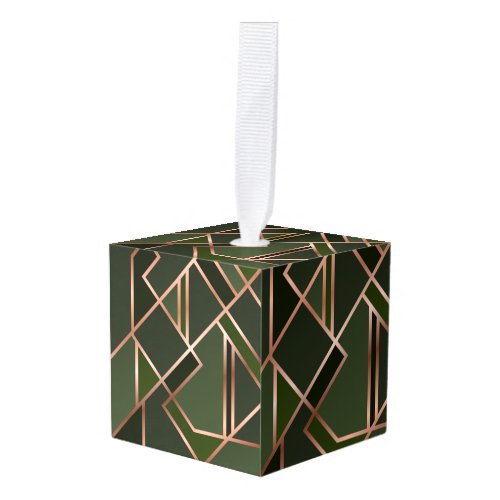 Greenteallimegoldgold goldengeometricpatter cube ornament