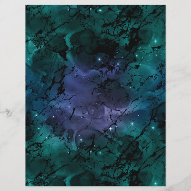 Green Teal Marble Galaxy Scrapbook Paper Sheet (Back)