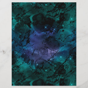 Green Teal Marble Galaxy Scrapbook Paper Sheet