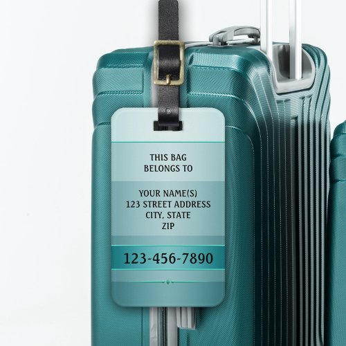 Green Teal Metallic Striped Luggage Tag