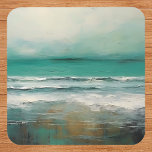 Green Teal Modern Beach Ocean Painting Beverage Coaster<br><div class="desc">This design may be personalized by choosing the Edit Design option. You may also transfer onto other items. Contact me at colorflowcreations@gmail.com or use the chat option at the top of the page if you wish to have this design on another product or need assistance. See more of my designs...</div>