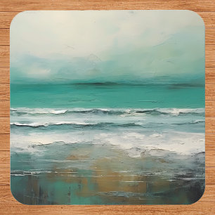 Green Teal Modern Beach Ocean Painting Beverage Coaster