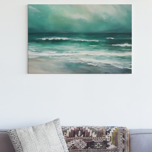 Green Teal Modern Beach Ocean Painting Canvas Print