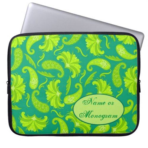Green  Teal Paisley Personalized Laptop Case