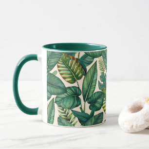 Green & Teal Palm Monstera Tropical Leaves Pattern Mug
