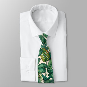 Green & Teal Palm Monstera Tropical Leaves Pattern Neck Tie