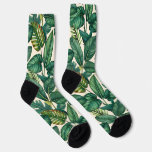 Green &amp; Teal Palm Monstera Tropical Leaves Pattern Socks