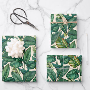 Green & Teal Palm Monstera Tropical Leaves Pattern Wrapping Paper Sheets