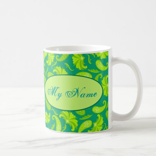 Green  Teal Personalize Paisley Coffee Tea Mug